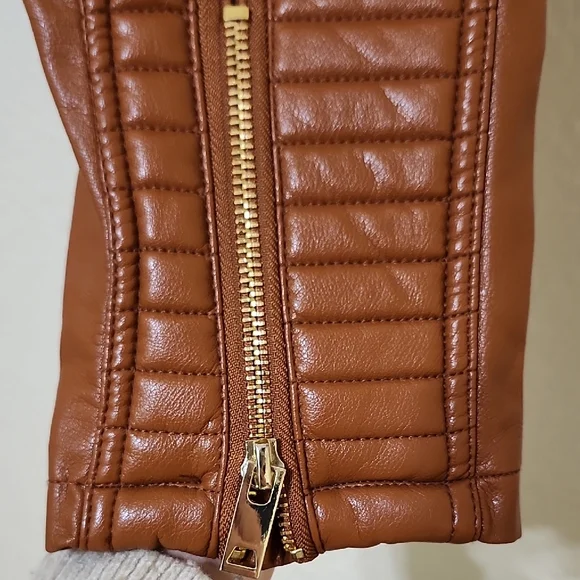 Love Tree Brown and Gold Leather Motorcycle Jacket - Picture 14 of 14